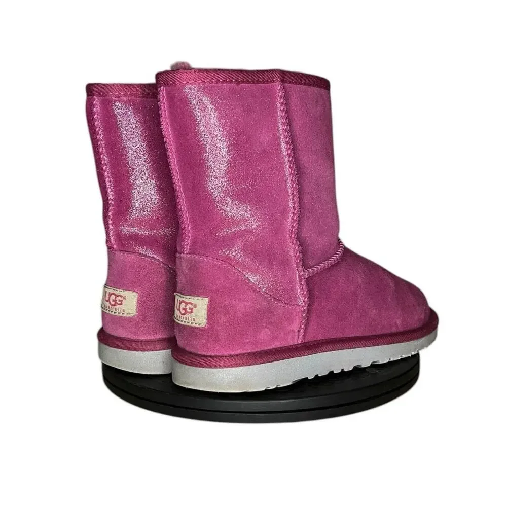 Girls‎ UGG Classic Short Glitter Boots Size 4 Pink Winter Fall